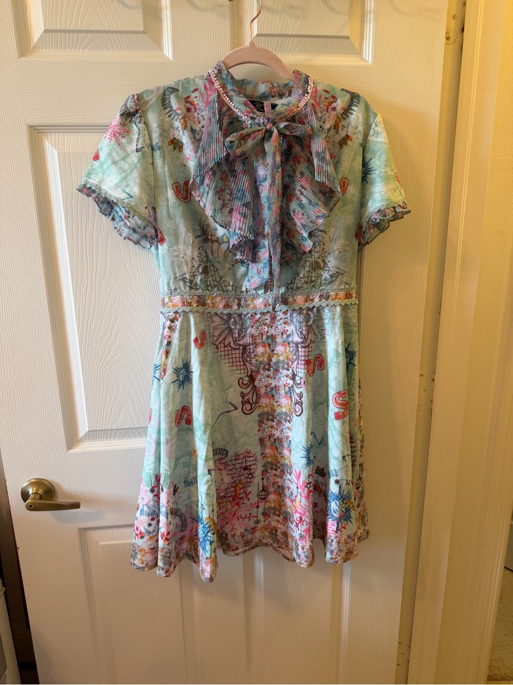 Mint Floral Tie-Neck Mini Dress